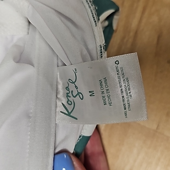 Kona Sol Teal and White Polka Dot One Piece Swimsuit - Picture 3 of 6